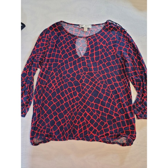 MICHAEL KORS Red Squared Pattern BLOUSE SZ P/M VIBRANT‎ SUMMER - Picture 1 of 5